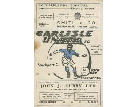 CARLISLE UNITED V STOCKPORT COUNTY 1956-57 FOOTBALL PROGRAMME