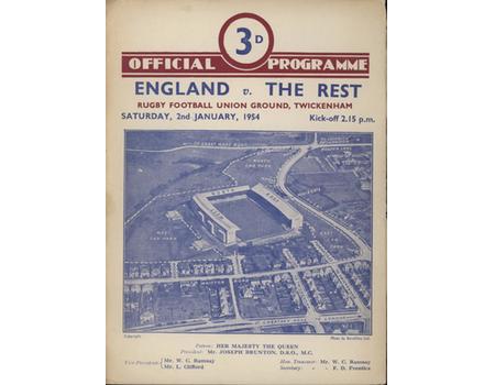 ENGLAND V THE REST 1954 RUGBY PROGRAMME