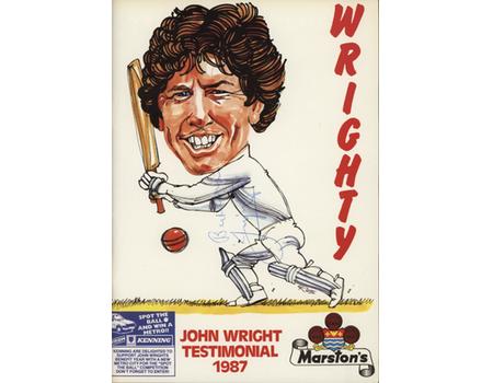 JOHN WRIGHT (DERBYSHIRE & NEW ZEALAND) 1987 SIGNED CRICKET BENEFIT BROCHURE