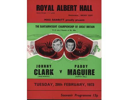 JOHNNY CLARK V PADDY MAGUIRE 1973 BOXING PROGRAMME