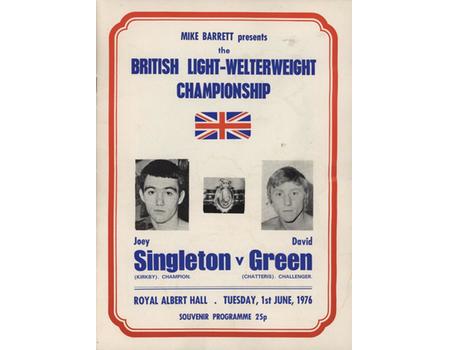 JOEY SINGLETON V DAVE BOY GREEN 1976 BOXING PROGRAMME