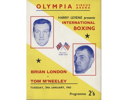 BRIAN LONDON V TOM MCNEELEY 1963 BOXING PROGRAMME