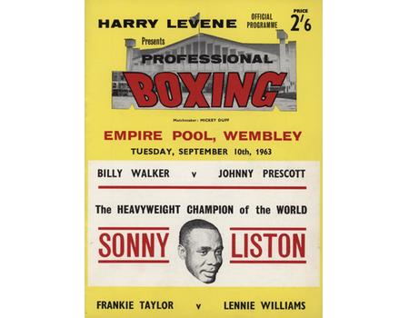 BILLY WALKER V JOHNNY PRESCOTT (PLUS SONNY LISTON APPEARANCE) 1963 BOXING PROGRAMME