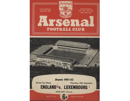 ENGLAND V LUXEMBOURG 1961 (WORLD CUP) FOOTBALL PROGRAMME