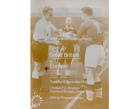 GREAT BRITAIN (THE GOALDIGGERS) V EUROPE 1972 FOOTBALL PROGRAMME