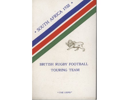 BRITISH LIONS TOUR OF SOUTH AFRICA 1938 FIXTURES AND ITINERARY CARD