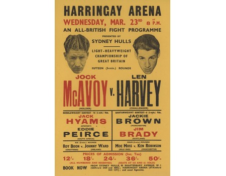 JOCK MCAVOY V LEN HARVEY 1938 BOXING FLYER POSTER