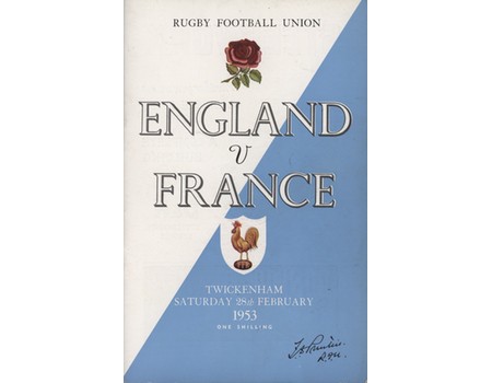 ENGLAND V FRANCE 1953 RUGBY PROGRAMME