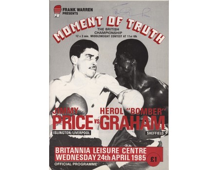 JIMMY PRICE V HEROL "BOMBER" GRAHAM 1985 BOXING PROGRAMME