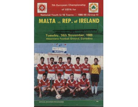 MALTA V REPUBLIC OF IRELAND 1989 FOOTBALL PROGRAMME