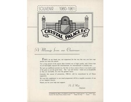 CRYSTAL PALACE F.C. - SOUVENIR 1960-61