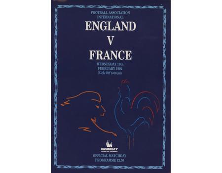 ENGLAND V FRANCE 1992 FOOTBALL PROGRAMME