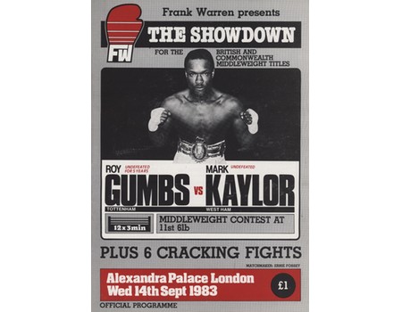 ROY GUMBS V MARK KAYLOR 1983 BOXING PROGRAMME