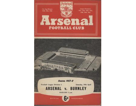 ARSENAL V BURNLEY 1957-58 FOOTBALL PROGRAMME