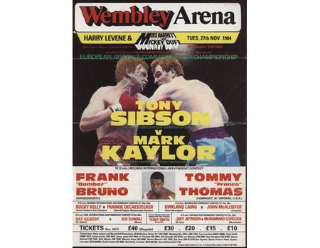 TONY SIBSON V MARK KAYLOR 1984 (WEMBLEY ARENA) BOXING FLYER