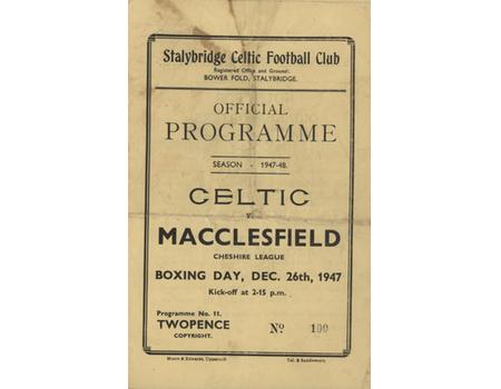 STALYBRIDGE CELTIC  V MACCLESFIELD 1947-48 FOOTBALL PROGRAMME