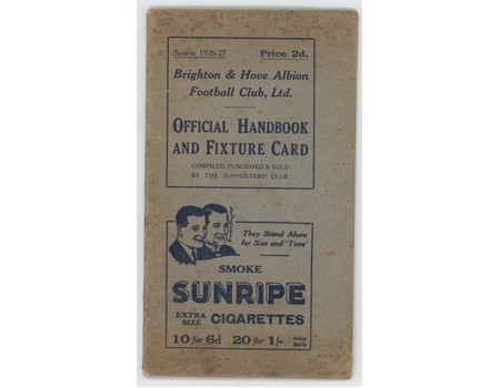 BRIGHTON & HOVE ALBION OFFICIAL HANDBOOK AND FIXTURE CARD 1926-27