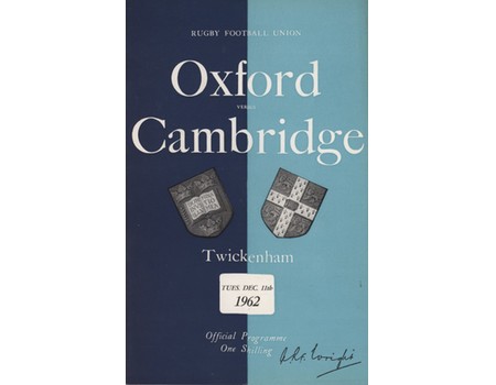 OXFORD V CAMBRIDGE 1962 RUGBY PROGRAMME