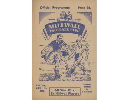 ALL STAR XI V EX MILLWALL PLAYERS (J.D. SHORT BENEFIT) 1955-56 FOOTBALL PROGRAMME