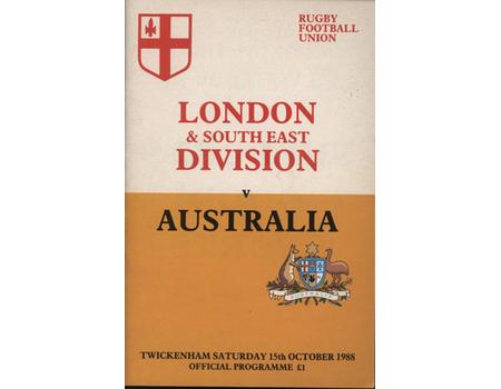 LONDON & SOUTH EAST DIVISION V AUSTRALIA 1988 RUGBY UNION PROGRAMME