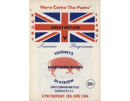 GREAT BRITAIN V NORTHERN RIVERS DIVISION 1984 RUGBY LEAGUE PROGRAMME