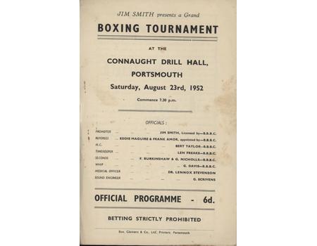 DUDLEY COX V DICK DEWHURST (PORTSMOUTH) 1952 BOXING PROGRAMME