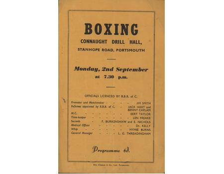 DUDLEY COX V DENNIS WIMGRAVE (PORTSMOUTH) 1957 BOXING PROGRAMME