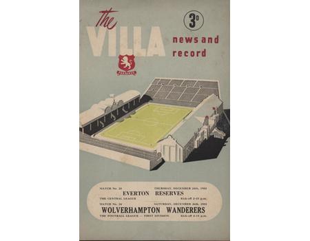 ASTON VILLA V WOLVERHAMPTON WANDERERS 1953-54 FOOTBALL PROGRAMME