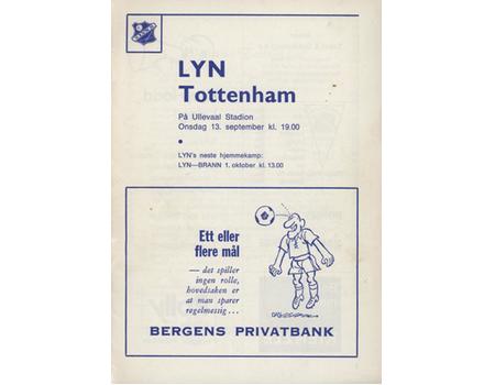 LYN OSLO V TOTTENHAM HOTSPUR (UEFA CUP 1ST ROUND 1ST LEG) 1972-73 FOOTBALL PROGRAMME