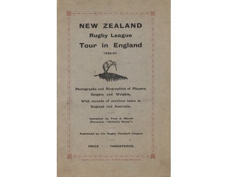 NEW ZEALAND RUGBY LEAGUE TOUR IN ENGLAND 1926-27