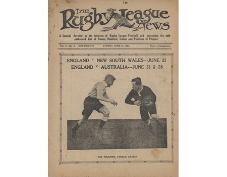 NEW SOUTH WALES V ENGLAND 1924 RUGBY LEAGUE PROGRAMME