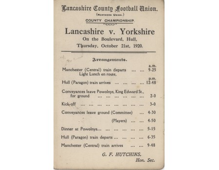 YORKSHIRE V LANCASHIRE 1920 RUGBY LEAGUE MATCH - PLAYERS