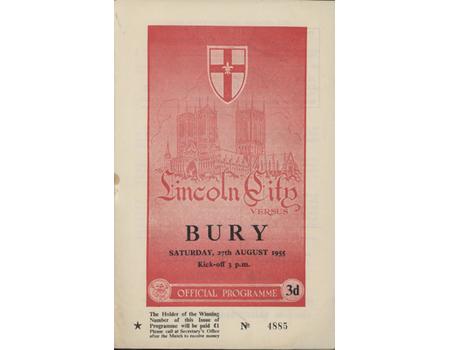 LINCOLN CITY V BURY 1955-56 FOOTBALL PROGRAMME