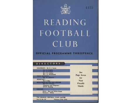 READING V COLCHESTER (1ST FLOODLIT LEAGUE MATCH AT ELM PARK) 1955-56 FOOTBALL PROGRAMME