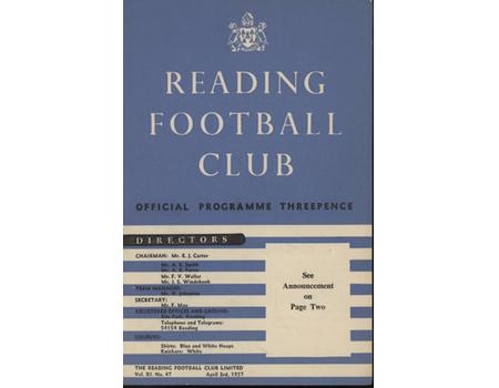 READING V ARSENAL 1956-57 FOOTBALL PROGRAMME