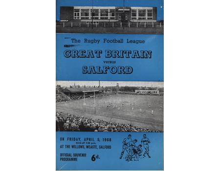 GREAT BRITAIN V SALFORD 1968 RUGBY LEAGUE PROGRAMME