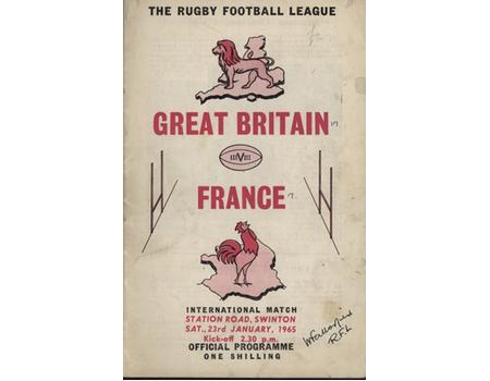 GREAT BRITAIN V FRANCE 1965 RUGBY LEAGUE PROGRAMME