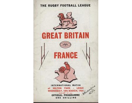 GREAT BRITAIN V FRANCE 1964 RUGBY LEAGUE PROGRAMME