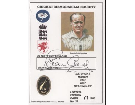 BRIAN CLOSE (ENGLAND) CRICKET AUTOGRAPH