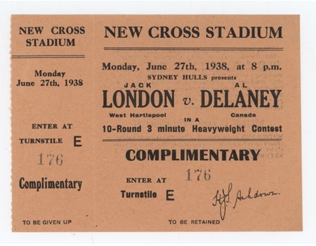 JACK LONDON V AL DELANEY 1938 (NEW CROSS) BOXING TICKET