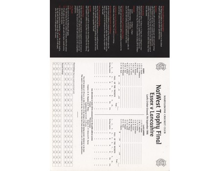 ESSEX V LANCASHIRE 1996 NATWEST FINAL CRICKET SCORECARD