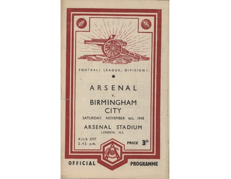 ARSENAL V BIRMINGHAM CITY 1948-49 FOOTBALL PROGRAMME