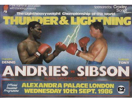 DENNIS ANDRIES V TONY SIBSON (WORLD LIGHT-HEAVYWEIGHT TITLE) 1986 BOXING PROGRAMME