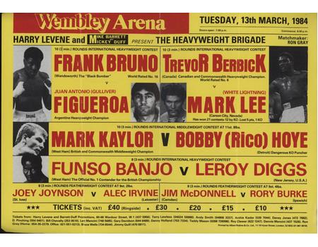 FRANK BRUNO V JUAN ANTONIO FIGUEROA 1984 BOXING FLYER POSTER