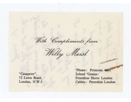 WILLY MEISL 1958 - HANDWRITTEN NOTE TO DANNY BLANCHFLOWER