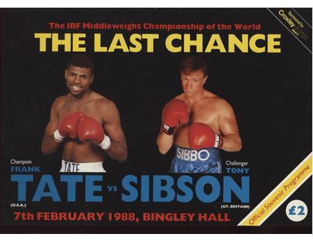 FRANK TATE V TONY SIBSON (WORLD MIDDLEWEIGHT CHAMPIONSHIP) 1988 BOXING PROGRAMME