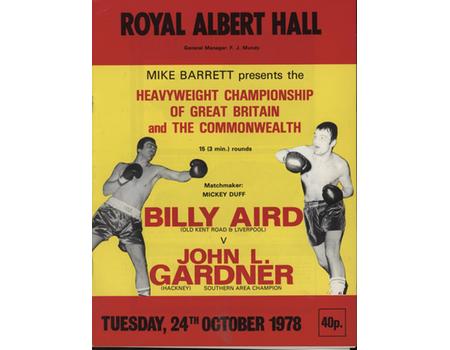 BILLY AIRD V JOHN L GARDNER 1978 BOXING PROGRAMME