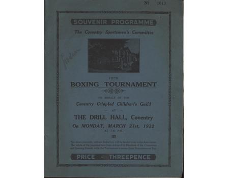 FRANCOIS MACHTENS V JACK GARLAND 1932 (COVENTRY) BOXING PROGRAMME