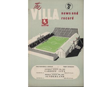 ASTON VILLA V CARDIFF CITY & V SUNDERLAND 1955-56 FOOTBALL PROGRAMME