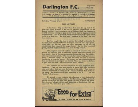 DARLINGTON V GATESHEAD 1958-59 FOOTBALL PROGRAMME